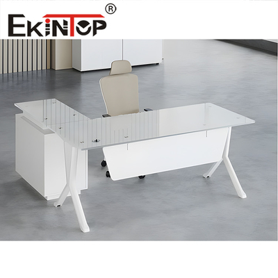 EkintopのL字型オフィス・コンピュータの机の現代管理のガラス机