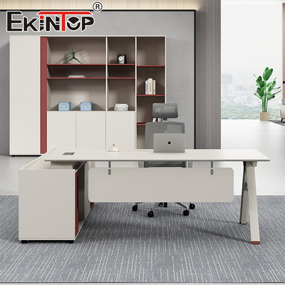 モダンなオフィス家具 L型机 オーダーメイド アカシア木製机